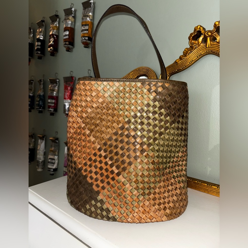 Woven Leather Bucket Bag - NWT
